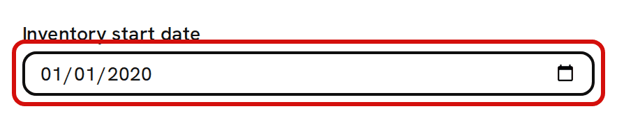 The Inventory start date field in step 1 of Get started, circled in red